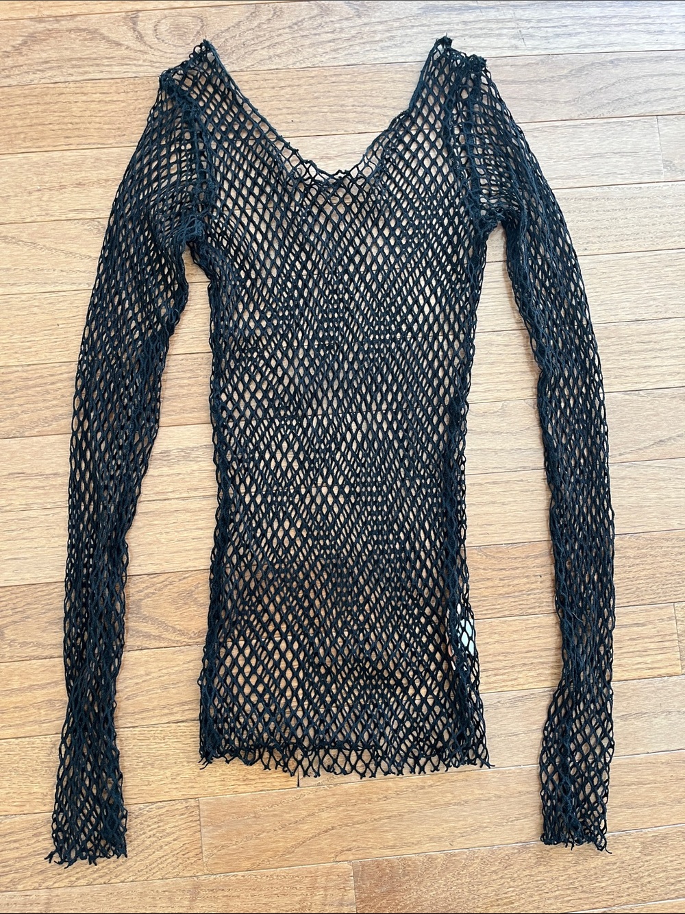 Forever 21 Black Long-Sleeve Fishnet Swim Coverup